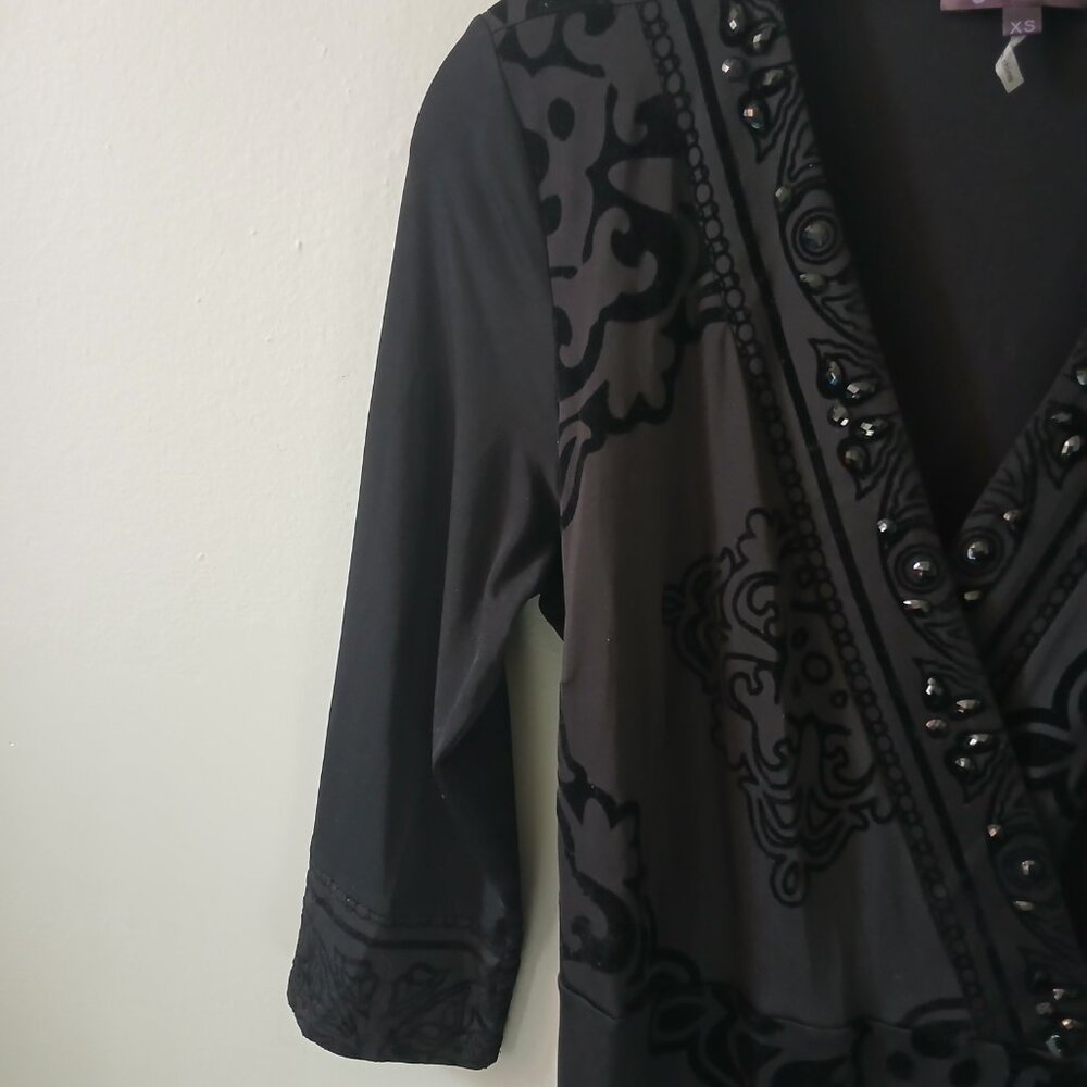 Hale Bob Women's Wrap Dress Black Jewel V-Neck Stretch Long Sleeve Size XS - Picture 6 of 13